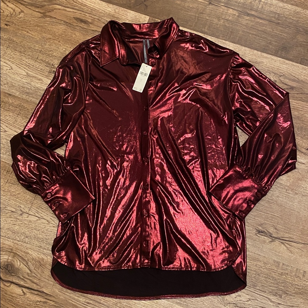 Anthropologie Metallic Button Down Womens Small